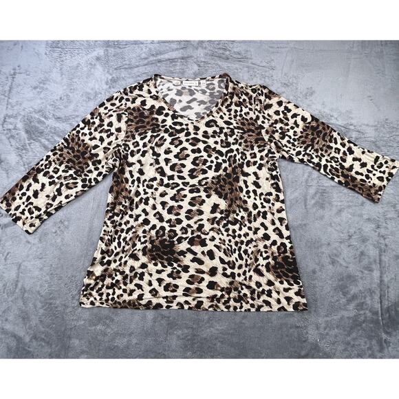 Susan Graver Tops - Susan Graver Top Large Liquid Blouse Animal Print Leopard Cheetah Stretch Loose